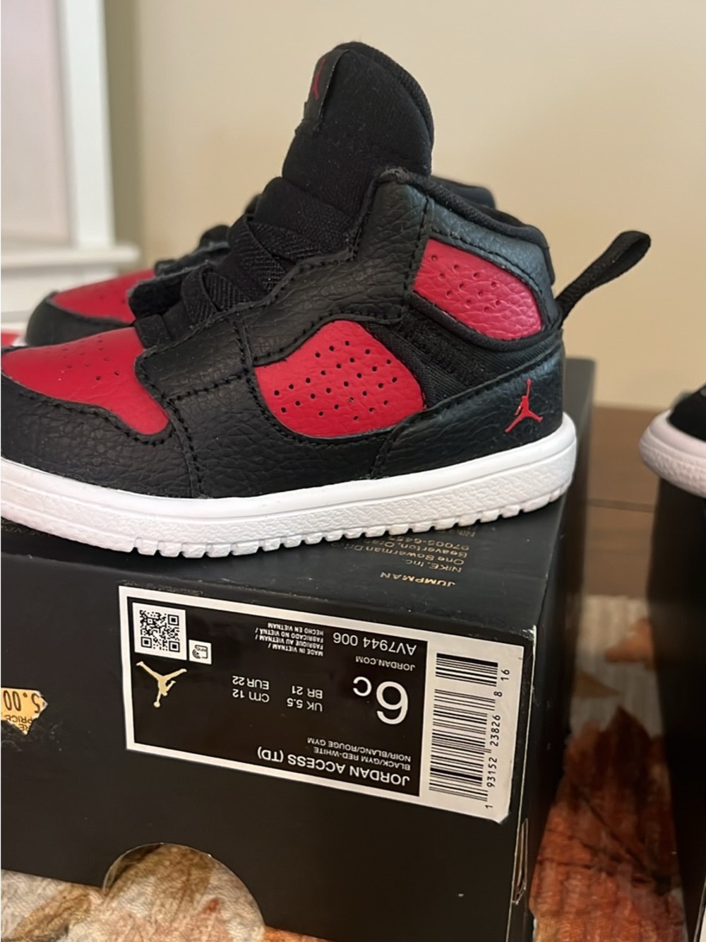 Jordan Kids Black and Red High-Top Sneakers